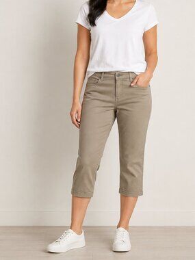Gloria Vanderbilt Amanda Capri Khaki Beige Cuffed Pants Size 4p